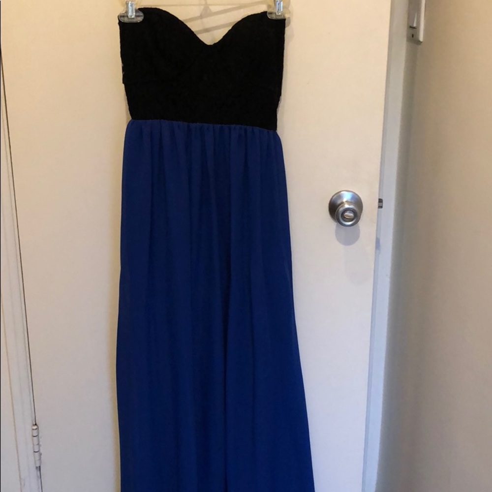 Strapless black and blue long dress